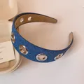 Cerchietto in denim con occhielli in metallo argentato e design punk vintage - Cerchietto in Denim Blu con Occhielli