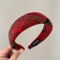 Handmade red and black plaid wool sponge headband with a premium high-top thickness - Red Stripes