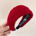 Thick red faux shearling headband with non-slip inner teeth and plush texture - Red Wide
