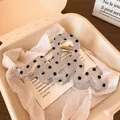 Pinza per capelli ondulata argento glitter con pois neri e molla in metallo oro - Onda Pois Neri