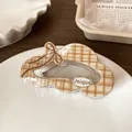 Plaid claw clip with Unique lettering in warm milk tea yellow and beige finish - Light Coffee Plaid Cloud Claw