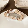 Cloud-shaped beige polka dot hair claw clip with brown bow and Unique text detail - Light Coffee Dots Cloud Claw