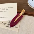 Burgundy acetate water-drop hair clip with golden metal base and vintage French text - Rose Red