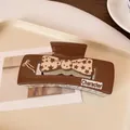 Brown plaid hair claw clip with beige star bow and Character print for women - Dark Coffee Bow Tie Square