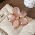 Pink gradient flower hair claw clip with gold metal edges for elegant hairstyling - Light Pink Flower Claw