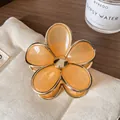Orange gradient flower hair claw clip with golden edges and resin texture - Orange Flower Claw