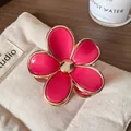 Pink gradient flower hair claw clip with gold edges and elegant resin petals - Rose Red Flower Claw