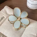 Blue gradient resin flower hair claw clip with golden metal edges for women - Light Blue Flower Claw