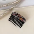 Elegant rectangular hair comb with multi-color rhinestones in champagne and violet hues - Light Multicolor