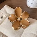 Caramel gradient flower hair claw clip with golden edges for elegant hairstyles - Dark Brown Flower Claw