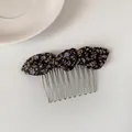 Floral fabric bow hair comb with blue and yellow flower pattern on silver metal base - Blue Floral
