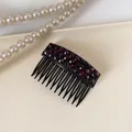 Elegant hair comb with deep purple rhinestones on a black base for women styling - Dark Purple