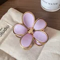 Purple flower hair claw clip with golden trim and resin petals for elegant hairstyles - Purple Flower Claw