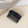 Elegante pettine per capelli nero con strass blu profondo e accenti di cristallo - Pettine Blu Reale