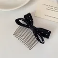 Haarkam met zwart-witte stippenstrikhouder voor het stylen van zijlokken en pony's - Zwarte Polka Dot Strik Kam