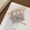 French style hair comb with pink pearls and a silver beaded bow hair accessory - Pink