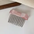 Elegant pink silk double layer bow hair comb with gold-tone metal teeth for styling - Pink Double Layered Bow Hair Comb