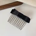 Elegant black satin bow hair comb with metallic teeth for versatile hairstyles - Black Double Layered Bow Hair Comb