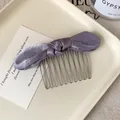 Elegant purple satin bow hair comb with ten metal teeth for a French chic hairstyle - Purple Bow Hair Comb