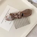 Elegant brown satin bow hair comb with polished metal teeth for sleek hairstyling - Brown Bow Hair Comb