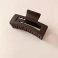 Matte dark brown geometric rectangular hair clip with hollow design and sawtooth grip - Dark Coffee