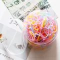 Mini élastiques à cheveux colorés en pot transparent avec attaches roses, bleues et jaunes - Grande Boîte Extra-épaisse Couleur Gelée (environ 500 Pièces)