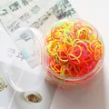 Set d'élastiques à cheveux colorés en pot transparent avec attaches jaune vert et rose - Petit Format Extra Épais Couleur Fluorescente (environ 800 Pièces)