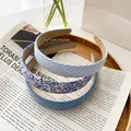 Three-piece floral and plaid wide headband set in light blue and purple fabric finish - Floral Single Item / Blue Series (Floral)