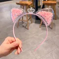Niedlicher rosa Katzenohren Haarreif für Mädchen mit Krone und fließendem Glitzer - Rosa Blumenkrone