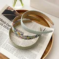 Three-piece retro floral and plaid wide headbands in green and vintage patterns - Checkered Single Item / Green Series (Checkered)