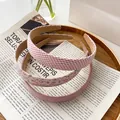Three-piece retro pink headband set with gingham, floral, and solid fabric styles - Checkered Single Item / Pink Series (Checkered)