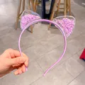 Lila Katzenohren Haarreif mit glitzernder Krone und Pailletten für kleine Mädchen - Lila Blume
