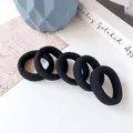 Set of 5 high elasticity black seamless hair ties with thick ribbed fabric texture - Thickened Style / Set of 5 / Black