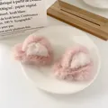 Cute pink and white plush cat ear hair clips for girls, soft faux fur accessory pair - Pink
