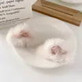 Plush white cat ear hair clips with pink inner details for a cute aesthetic hair accessory - White