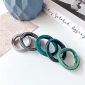 5-piece set of high elasticity seamless nylon hair ties in cool grey and green tones - Stripe Style / Set of 5 / Lake Blue Series