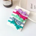 Set of 5 colorful seamless bow hair ties in purple green and blue elastic fabric - Bow Style / Set of 5 / Purple & Blue Series