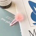 Pink plush ball BB hair clip for children with soft fur pom pom and matching metal base - Plush Ball BB Clip / Light Pink