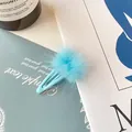 Cute light blue fluffy pom pom hair clip with drop-shaped metal base for kids - Sky Blue