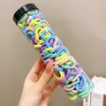Colorful high-elastic macaron hair ties set in a transparent cylinder container - Spring Colors