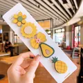 5-pack cute yellow felt hair clips with flower and fruit designs for girls - Flower And Bowknot