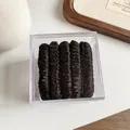 Set of 5 black high-elastic satin hair scrunchies in a clear acrylic storage box - Black