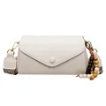 White leather envelope crossbody bag with bohemian patterned strap and wooden beads - With Charm / Cream White Thin Shoulder Strap + Wide Shoulder Strap