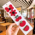 5-piece set of red embroidered cartoon hair clips for girls including cherry and watermelon - Bowtie And Cherry