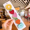 Set of 5 cartoon fruit and animal velcro hair patches for kids including strawberry and sun - Flower And Strawberry