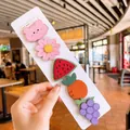 5-piece set of cartoon felt hair clips featuring bear, carrot, and fruit designs - Pink Bear And Watermelon