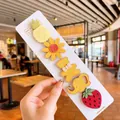 5-piece set of cartoon fruit and animal felt hair clips for kids on display card - Pineapple Bowtie Bear