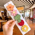 5pcs cartoon velcro hair clips set with flowers, frog and strawberry for toddlers - Flower And Frog