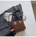 Retro coffee brown quilted crossbody bucket bag with elegant gold rivet hardware accents - No Pendant / Brown