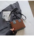 Brown quilted suede handbag with black leather trim and golden metal studs detail - No Pendant / Brown